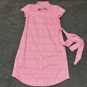 Tommy Bahama Pink Geometric Print Linen Blend Shirt Dress Short Sleeve Belted S
